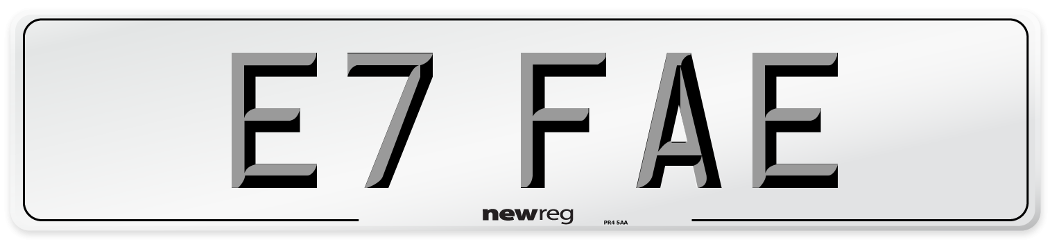 E7 FAE Number Plate from New Reg